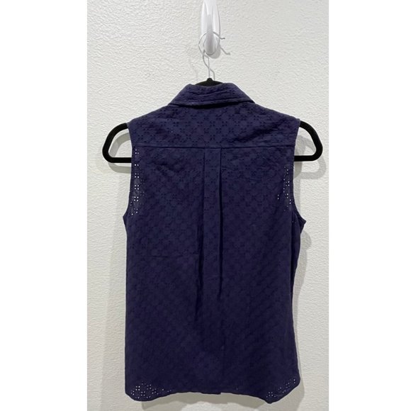 SOUTHERN PROPER Navy Blue Ansley Eyelet Sleeveless Blouse - Picture 3 of 4